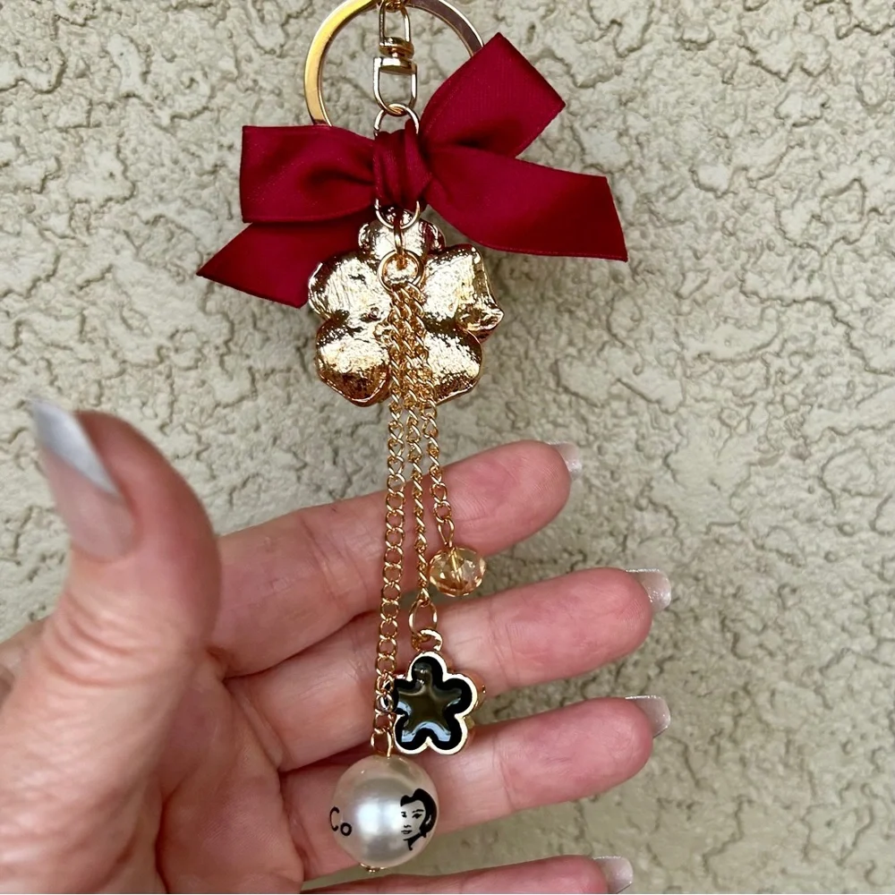 Luxe Burgundy Floral Keychain/Bag Charm